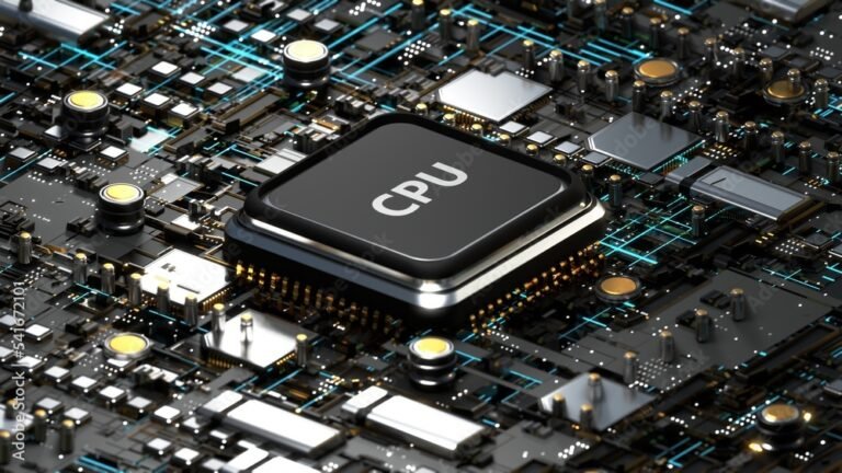 CPU chip on a motherboard