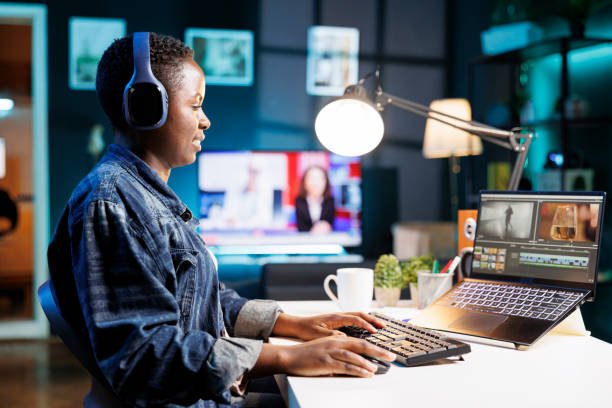Woman working on content creation using a laptop, representing creative workloads like video editing and design