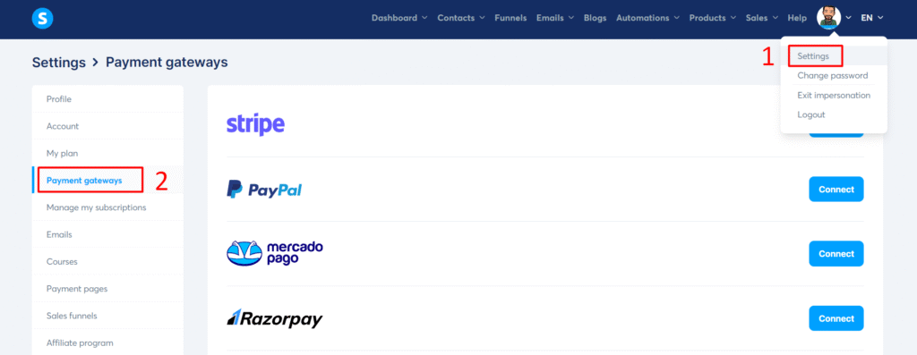 Systeme.io Payment gateways