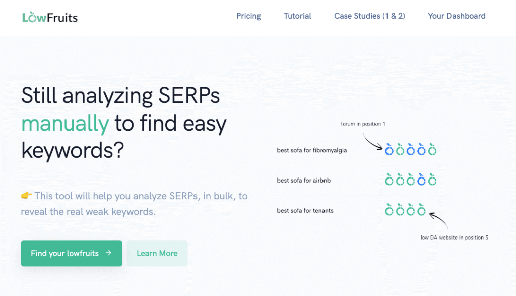 LowFruits Keywords tool