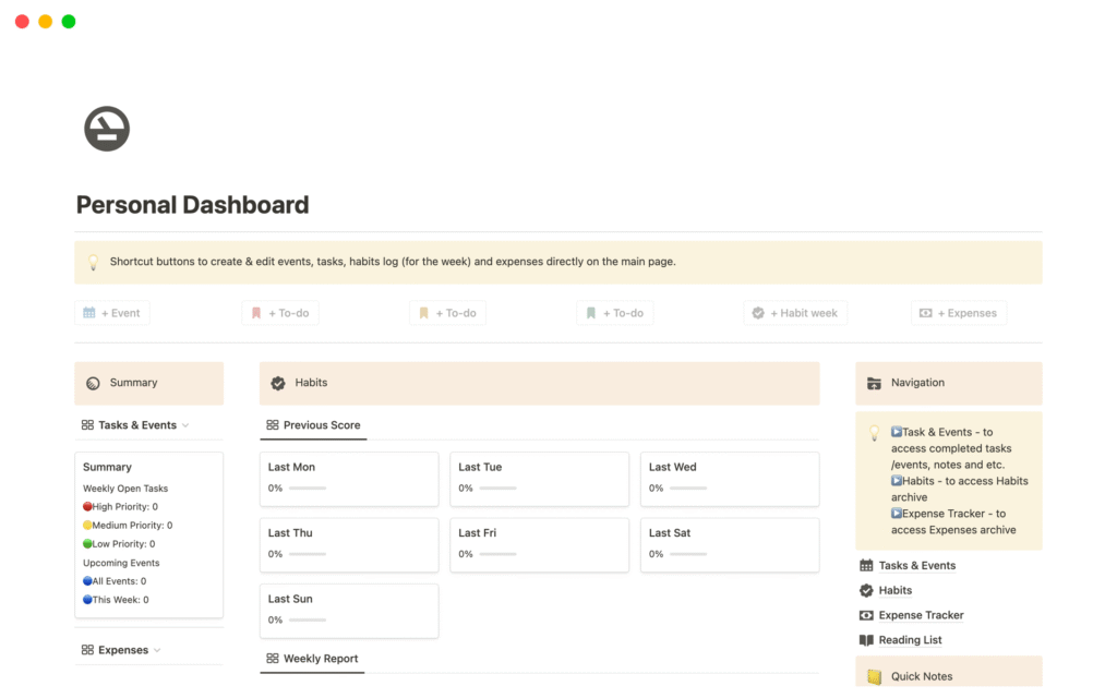 Notion Personal Dashbord