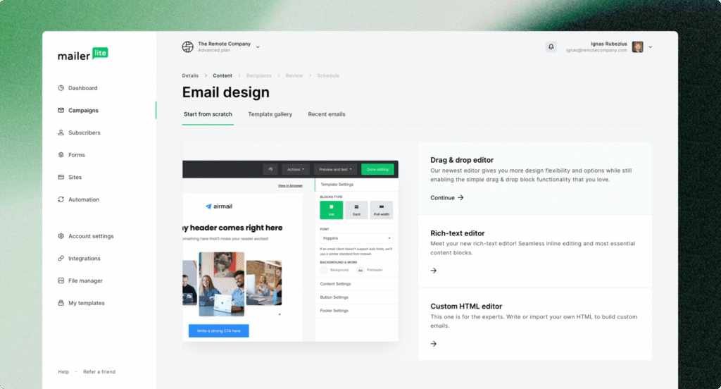 Mailerlite User Interface